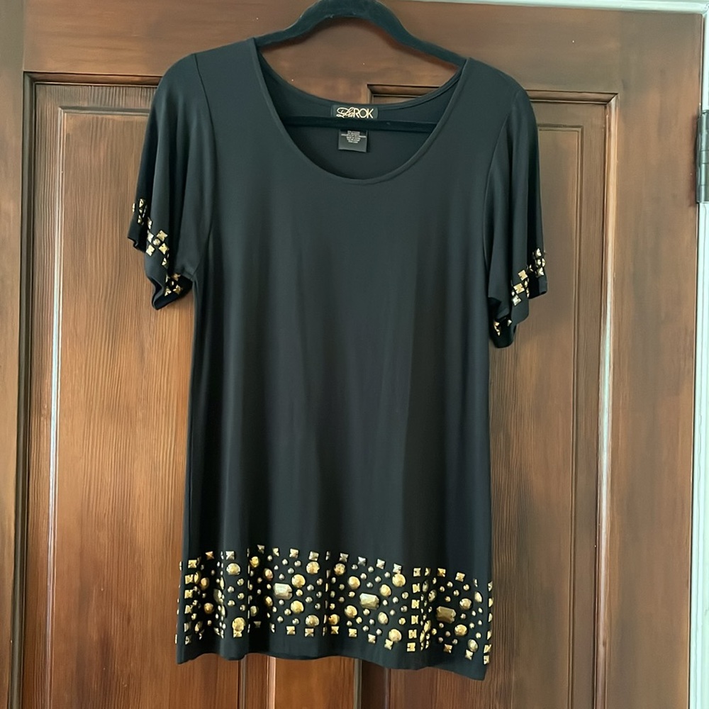 Vintage LaRok Black Embellished Stretchy T-Shirt Size Small